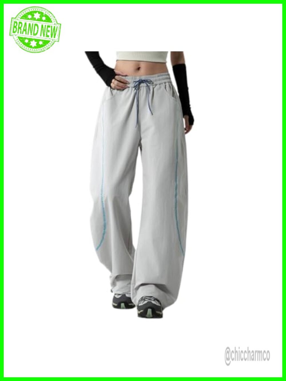 FEOYA Lightweight Nylon Parachute Pants Hip Hop Dance Streetwear Wide Leg